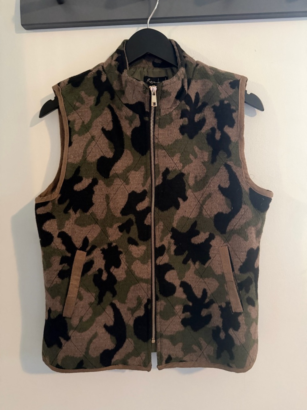 Rachel Camouflage Quilted Vest in Green, Brown & Black Size Large
